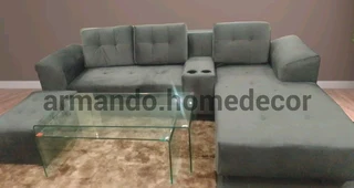 New corner couch in grey velvet
