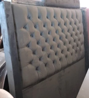 Double bed winged headboard - Grey velvet