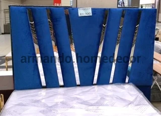 Blue velvet headboard with mirror strips