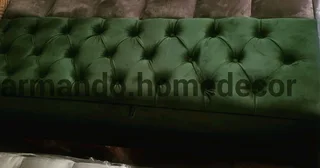 Green velvet padded blanket box / seat with buttons