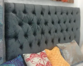 Dark grey velvet headboard with buttons