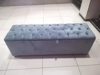 New grey velvet storage kist with buttons