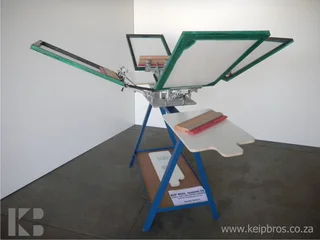 Four Colour 2-station Carousel T-shirt Silkscreen Printer c/w 3 size boards, 4 screens and squeegees