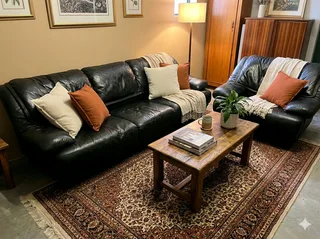 Black full Genuine Leather Lounge Suite