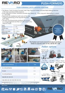 Lintel 110x7, 140x70 and slab150, 180, 200, 250x600 production by Revaro pushformer