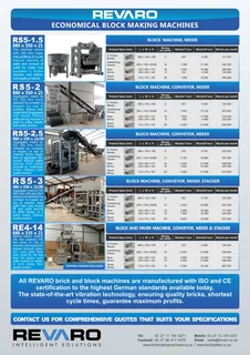 Range of brick, lintel, roof tile, corrugated iron and kerb machines