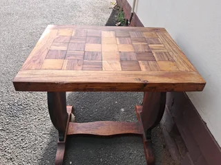 Handcrafted checkered solid wood side table