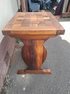 Handcrafted checkered solid wood side table
