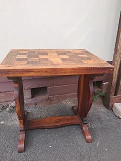 Handcrafted checkered solid wood side table
