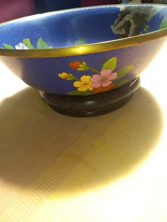 Chinese cloisonne 6 inch sapphire  blue bowl with flowers. From the XXth period . Brass &amp; Enamel