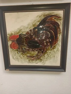 Ceramic Tile Wall Art Pair of Antique  Framed Majolica Hand Painted cockerels by Maw &amp; Co