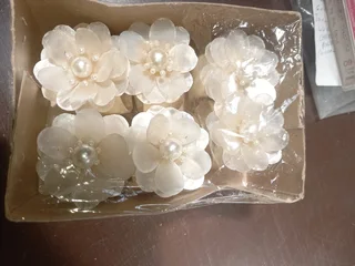 Set Of 6 CAPIZ SHELL Napkin Rings With Flower and Pearl Embellishment