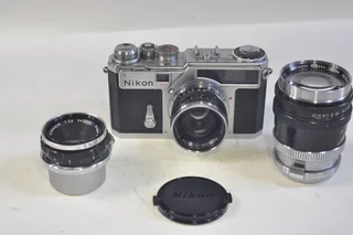 Nikon SP rangefinder film camera with 3 lenses, case etc