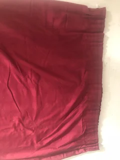 off red lined curtains