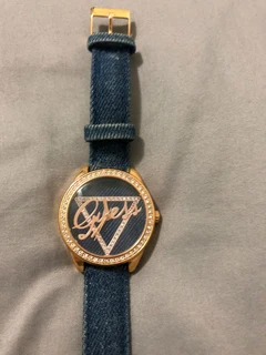 Ladies Guess Gold With Diamonds Denim Band