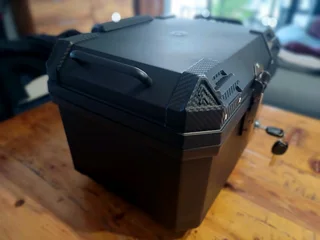 Motorcycle Topbox 45L- With mounting plate and all fasteners- Built in backrest