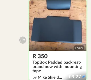 TopBox Padded backrest- brand new with mounting tape- Easy fitting