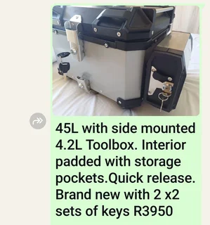 Motorcycle Topboxes- Various models and sizes- best prices in SA From R850 to R3950