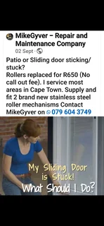 Patio or Sliding door sticking/ Stuck? Rollers replaced R650 (No call out fee)Most areas