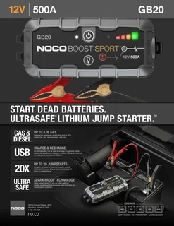 NOCO Genius GB20 Boost Sport 500A 12v Ultrasafe Lithium Jump Starter