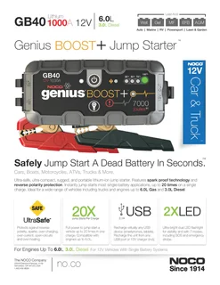 NOCO Genius GB40 Boost Plus 1000A 12v Ultrasafe Lithium Jump Starter