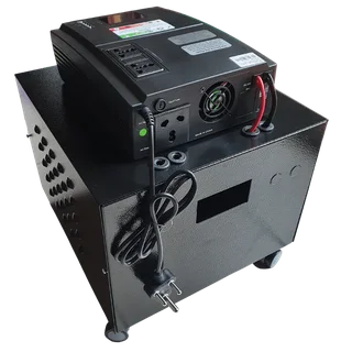 1600w/2kVA PS mod sinewave inverter on a steel trolley with 2 x 105Ah Leisure Deep Cycle batteries.