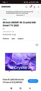 Samsung 85 inch U8050F 4K Crystal UHD Smart TV 2025