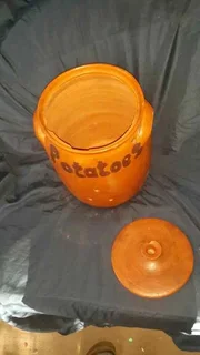 Pair of large Potatoes and Onion terracotta storage containers with lids