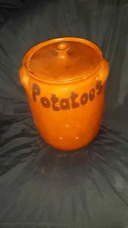 Pair of large Potatoes and Onion terracotta storage containers with lids