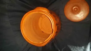 Pair of large Potatoes and Onion terracotta storage containers with lids