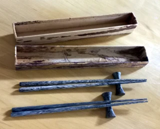 Hand Crafted 2 pairs of Boxed Thai Coco Palm Wood Chopsticks with rests (Reusable)