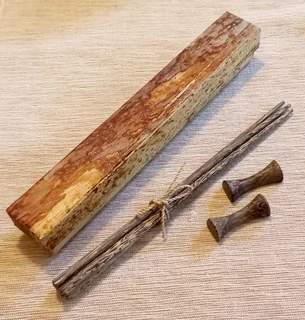 Hand Crafted 2 pairs of Boxed Thai Coco Palm Wood Chopsticks with rests (Reusable)