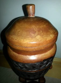 Beautiful African Tribal Art - Large Hand Carved Wooden Ceremonial Urn/Vessel/Cup with Lid