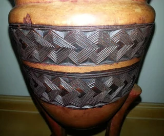 Beautiful African Tribal Art - Large Hand Carved Wooden Ceremonial Urn/Vessel/Cup with Lid
