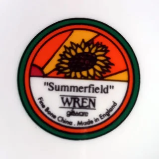 Rare “Summerfield” Pattern Lidded Trinket Box by Wren with Colourful Sunburst and Sunflowers