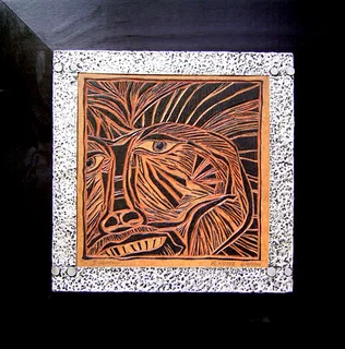 2 Unique, Original Woodcut Block Wildlife Artworks of African Buffalo and Baboon by SA Artist