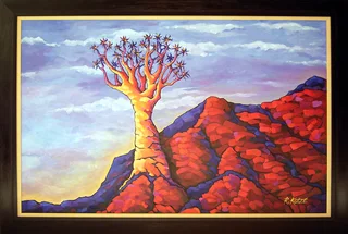 Unique, Original Contemporary Landscape Painting of Quiver Tree by SA Artist