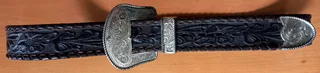 Vintage mid 90s Men’s/Unisex Western Style Belt in Genuine Leather - Black (Size 36/90)