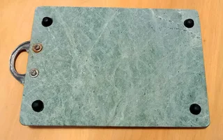 Vintage Green Marble Cheese Board w Pewter Grape Handle &amp; Marble &amp; S/St Cheese Knife