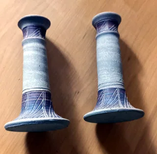 Pair of Handmade Ethnic Stoneware Candlesticks