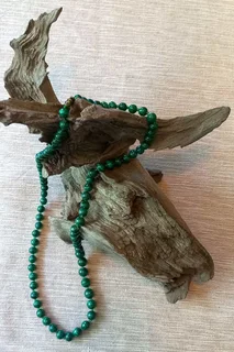 VTG 70/80s Handmade Natural African Malachite 42cm Long Necklace with Round Beads (144g)