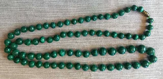 VTG 70/80s Handmade Natural African Malachite 42cm Long Necklace with Round Beads (144g)