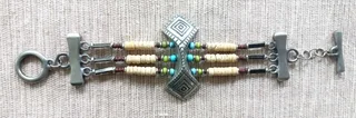 Beautiful Handmade Tribal Bracelet - Pewter and Coloured Beads