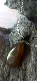 Genuine Natural Agate/Carnelian Stone with Gold tone Metal Chain Necklace