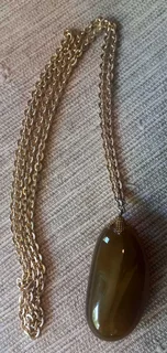 Genuine Natural Agate/Carnelian Stone with Gold tone Metal Chain Necklace