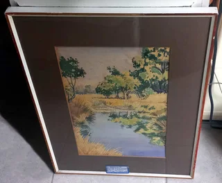 Vtg WWII 40s Watercolour Landscape Painting by Italian Internee Internment Camp S Rhodesia