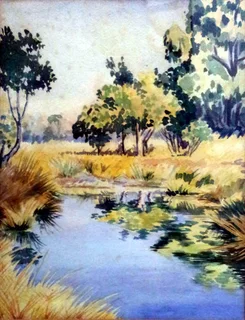 Vtg WWII 40s Watercolour Landscape Painting by Italian Internee Internment Camp S Rhodesia