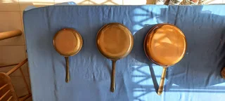 Vintage Copper/Brass Frying Pan Set Old Pans