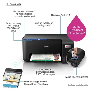 Epson L3251  A4 colour 3-in-1 printer  Ecotank Printer