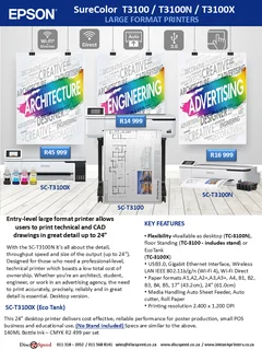 Epson Sure Colour SC-T3100 / T-3100X Large Format Printers